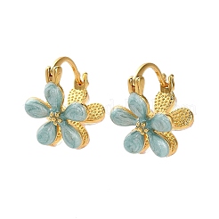 Flower Brass Enamel Hoop Earrings&nbsp;EJEW-P308-08G