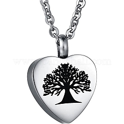 Tree of Life Pattern Heart Ash Urn Stainless Steel Pendant Neckalce&nbsp;BOTT-PW0013-03