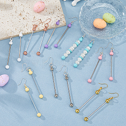 8 Pairs 8 Colors Round Spray Printed Alloy Dangle Earrings&nbsp;EJEW-HS0001-42