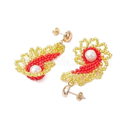 Glass Seed Bead & Glass Pearl Bead Conch Dangle Stud Earrings Set for Women&nbsp;EJEW-MZ00269
