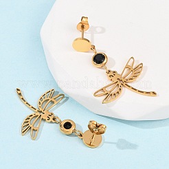 304 Stainless Steel Dragonfly Dangle Stud Earrings&nbsp;EJEW-F393-07G