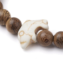 Synthetic Turquoise Dolphin Beads with Natural Wenge Wood Beaded Stretch Bracelets&nbsp;BJEW-JB10213-03