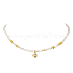 Alloy Enamel Bee Pendant Natural Citrine & Dyed Yellow Agate Faceted Round Beaded Necklaces&nbsp;NJEW-JN05735