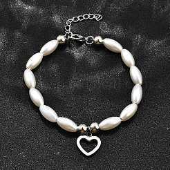304 Stainless Steel Heart Charm Bracelets for Women&nbsp;BJEW-C098-09P