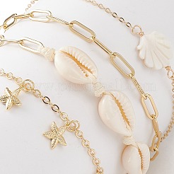 4Pcs 4 Style Natural Shell Beaded Anklets Set&nbsp;AJEW-AN00526