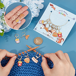 Food Theme Alloy Enamel Bread/Chips/Ice Cream Locking Stitch Markers&nbsp;HJEW-PH01759