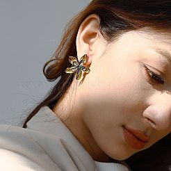 304 Stainless Steel Two Tone Flower Stud Earrings&nbsp;LA9010-2