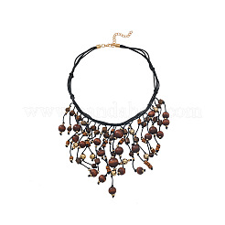 Bohemian Style Round Wood & CCB Beads Tassel Bib Necklaces&nbsp;WGF170D-01