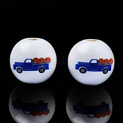 Autumn Theme Printed Natural Wood Beads&nbsp;WOOD-S057-093