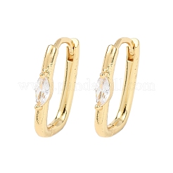 Oval Brass Micro Pave Clear Cubic Zirconia Hoop Earrings&nbsp;EJEW-H178-14G