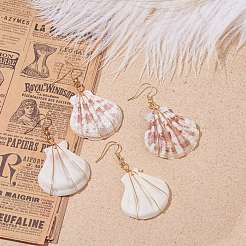 Copper Wire Wrapped Natural Scallop Shell Dangle Earring for Women&nbsp;EJEW-JE04721