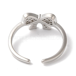 Bowknot Brass Micro Pave Clear Cubic Zirconia Open Cuff Rings for Women&nbsp;RJEW-C098-09P