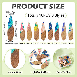16Pcs 8 Colors  Resin and Walnut Pendants&nbsp;FIND-TA0006-40