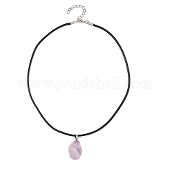 Raw Rough Natural Amethyst Nuggets Pendant Black Imitation Leather Cord Necklaces for Women&nbsp;NJEW-JN06535