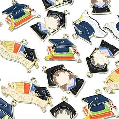 20Pcs 5 Styles Graduation Season Golden Plated Alloy Enamel Pendants&nbsp;ENAM-CJ0006-14