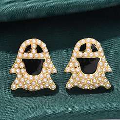 Brass ABS Imitation Pearl Stud Earrings&nbsp;EJEW-B132-02G