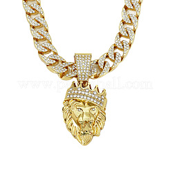Zinc Alloy Crystal Rhinestone Crown Lion Pendant Necklaces&nbsp;FS-WG3964F-02