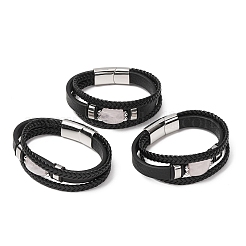 Natural Rose Quartz & Braided Microfiber Leather Multi-strand Bracelets for Women Men&nbsp;GG-CBAEA55-01D