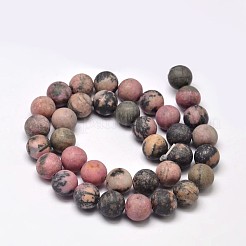 Frosted Natural Rhodonite Round Bead Strands&nbsp;G-F266-13-10mm