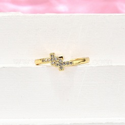 Brass Micro Pave Clear Cubic Zirconia Cuff Rings for Women&nbsp;RJEW-H247-30G