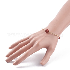 Natural Red Jasper Round Beaded Bangle&nbsp;BJEW-JB07840-04