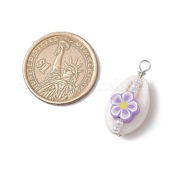 Natural Cowrie Shell & Handmade Polymer Clay Copper Wire Wrapped Pendants&nbsp;PALLOY-JF03818-01