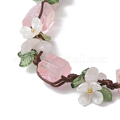 Electroplated Natural Rose Quartz Chip Bead Braided Bead Bracelets for Women&nbsp;BJEW-TA00610-01