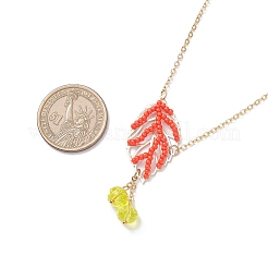 3Pcs 3 Colors Handmade Glass Seed Beaded Leaf Shape Pendants Brass Cable Chain Necklaces for Women&nbsp;NJEW-MZ00127