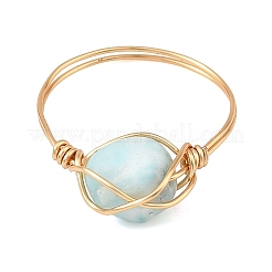 Natural Larimar with Copper Wire Finger Rings for Women&nbsp;RJEW-JR01113