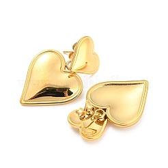 304 Stainless Steel Double Heart Dangle Stud Earrings for Women&nbsp;EJEW-D076-01B-G