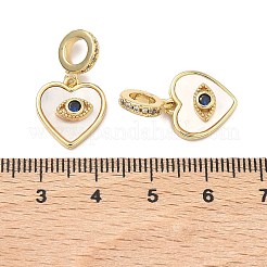 Brass Micro Pave Clear & Blue Cubic Zirconia European Dangle Charms&nbsp;KK-P345-35G