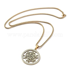 Crystal Rhinestone Flat Round with Hexgon Pendant Necklace with 201 Stainless Steel Box Chains&nbsp;NJEW-K253-11G