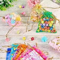 55Pcs 11 Colors Heart Printed Organza Bags&nbsp;OP-TA0001-13B
