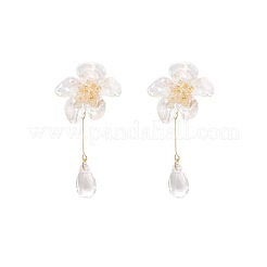 Brass Glass Flower Stud Earrings for Women&nbsp;WGDC4BF-01
