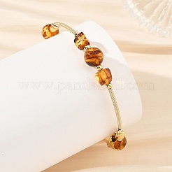 Natural Amber Round Beads Bangles&nbsp;BJEW-JB14500