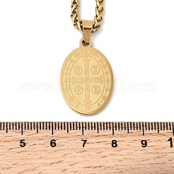 201 Stainless Steel Oval Saint Benedict Medal Pendants Necklaces&nbsp;LS-NJEW-B154-01G