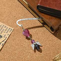 3Pcs 3 Colors Glass Bead Heart Angel Bookmarks&nbsp;AJEW-JK00276