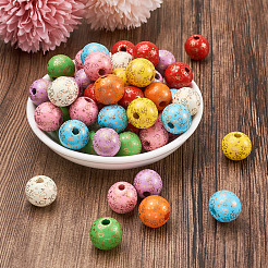 80Pcs 8 Colors Printed  Natural Wood Beads&nbsp;WOOD-FW0001-10