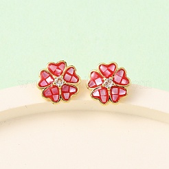 Brass Enamel Flower Stud Earrings&nbsp;EJEW-I322-12G