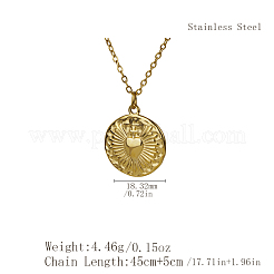 French Style Stainless Steel Flat Round with Cross Sacred Heart Pendant Necklaces for Women&nbsp;JI8984-1