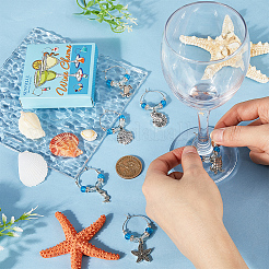Beach Ocean Theme Alloy Wine Glass Charms&nbsp;AJEW-SC0002-41