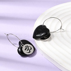 Natural Obsidian & 304 Stainless Steel Hoop Earrings for Women&nbsp;EJEW-G475-04P-03