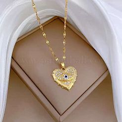 Evil Eye Heart Beass Micro Pave Clear & Blue Cubic Zirconia Pendant Necklaces&nbsp;FS-WGB58AC-01