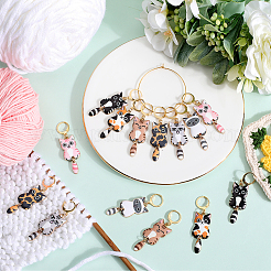 1 Set Cat Shape Alloy Enamel Pendant Locking Stitch Markers&nbsp;HJEW-SC0001-63