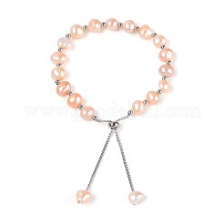 Adjustable Natural Pearl with Brass Chain Slider Bracelets for Women Girl&nbsp;BJEW-T022-16C