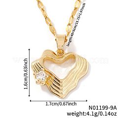 Fashionable Brass Clear Cubic Zirconia Hollow Heart Pendant Dapped Chain Necklaces&nbsp;HP4138-1