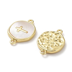 Rack Plating Brass Pave Shell Connector Charms&nbsp;KK-Z036-08G