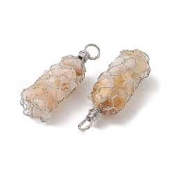 Rack Plating Copper Wire Wrapped Natural Citrine Chip Big Pendants&nbsp;G-C130-01P-05