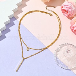 Double Layers Iron & Brass Cubic Zirconia & 304 Stainless Steel Pendant Necklaces&nbsp;NJEW-JN04924