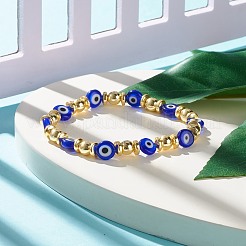 Flat Round with Evil Eye Lampwork Stretch Bracelet Synthetic Hematite&nbsp;BJEW-JB07880-01